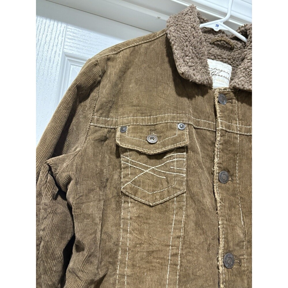 Compagnie Generale Men's Brown Sherpa Lined Cotton Trucker Jacket Button XL - Picture 6 of 10